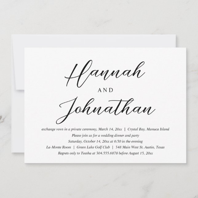 Invitation Fête et dîner de mariage en fuite (Devant)