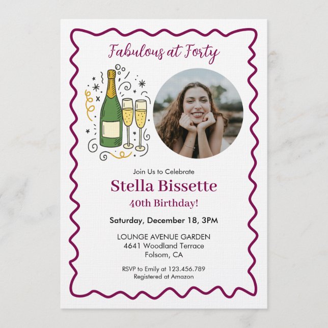 Invitation Fête « Fabuleuse à quarante ans » pour un 40e anni (Devant)