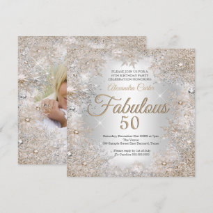 Invitation Fête Fabuleuse de 50 ans Photo Flocons de Neige Ar