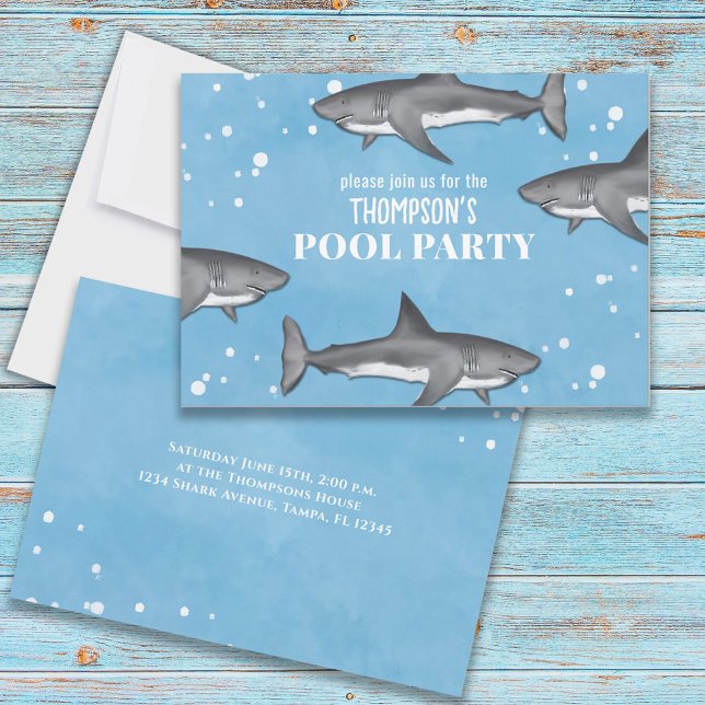 Invitation Fête Fantaisiste au Piscine Océan Nage Requins (Créateur téléchargé)