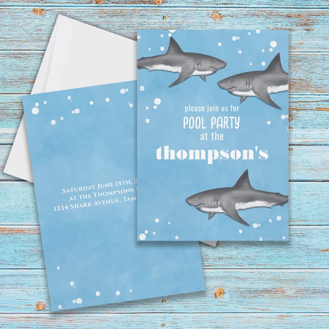 Invitation Fête fantaisiste de piscine océanique avec requins (Créateur téléchargé)