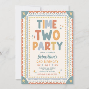 Invitation Fête Fantaisiste Deuxième Anniversaire Garçon Time