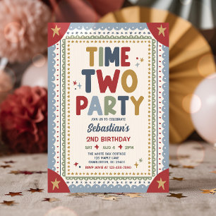 Invitation Fête Fantaisiste Deuxième Anniversaire Garçon Time
