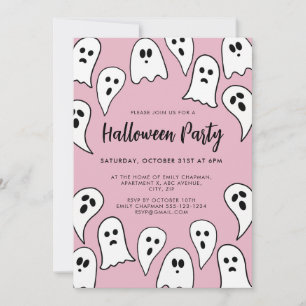Invitation Fête fantôme d'Halloween rose 