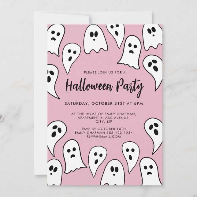 Invitation Fête fantôme d'Halloween rose  (Devant)