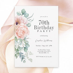 Invitation Fête féminine rose et beige Floral 70e anniversair