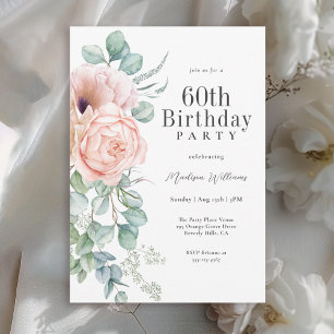 Invitation Fête féminine rose et beige florale 60e anniversai