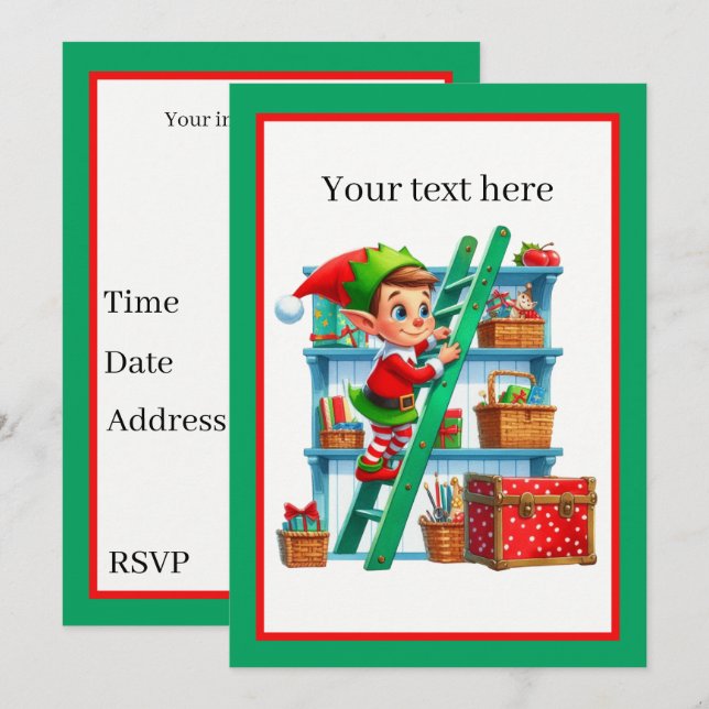 Invitation Fête festive de l'elfe de Noël  (Devant / Derrière)