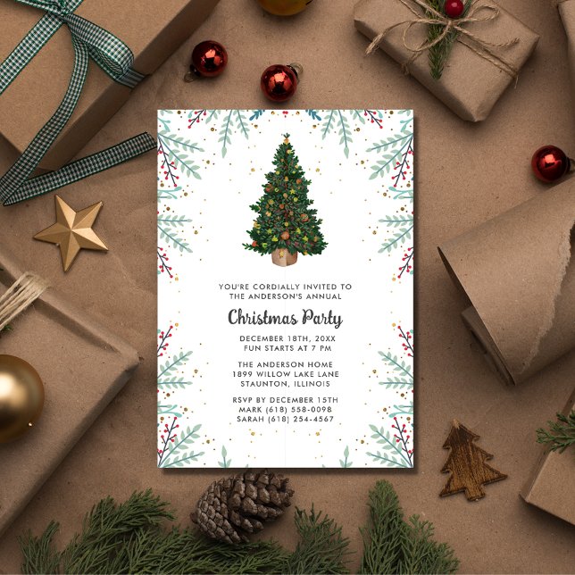 Invitation Fête Festive de Noël Arbre (Christmas Tree Holiday Festive Party Invitation)