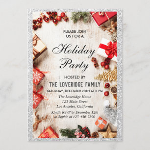 Invitation Fête festive de Noël paillettes argentées