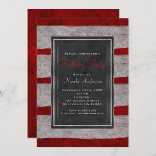 Invitation Fête Fête moderne Marbre rouge & Noël Argent