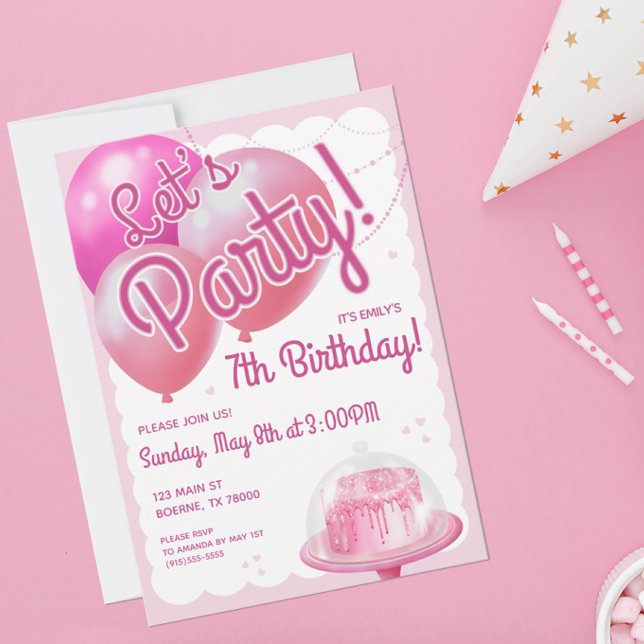 Invitation Fête Fille Rose (Let's Party with these fashionable pink birthday party invitations.)
