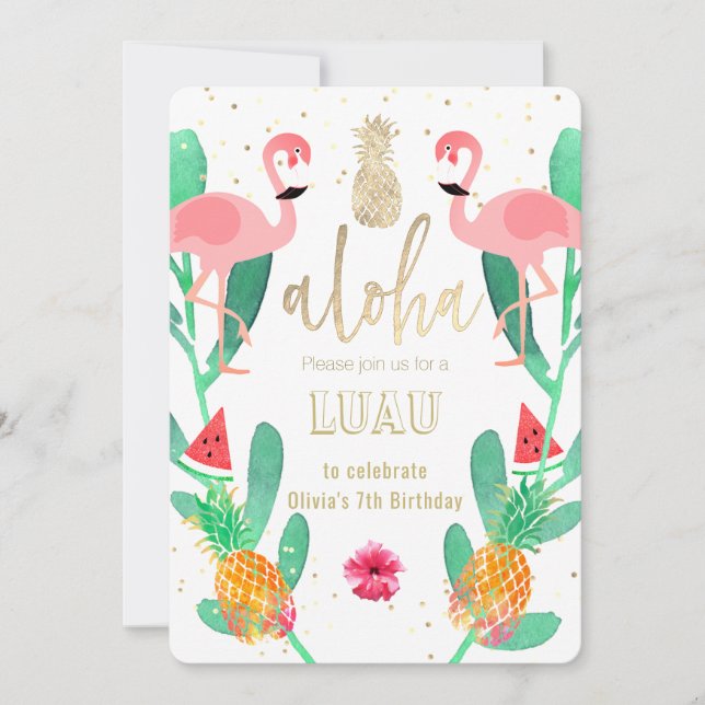 Invitation fête flamant rose luau (Devant)