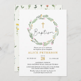 Invitation Fête fleur sauvage du baptême féminin