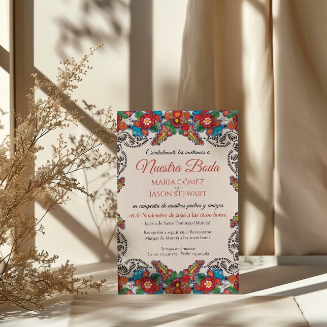 Invitation Fête Fleurs Colorées Botanique Mariage Espagnol (Fiesta Colorful Flowers Botanical Spanish Wedding Invitation)