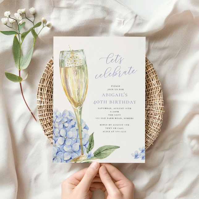Invitation Fête Fleurs d'Hydrangea Bleu Célébrons (Créateur téléchargé)