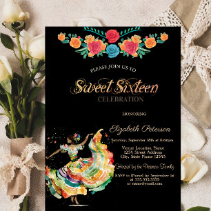 Invitation Fête Fleurs Señorita Mexicaine Sweet 16 