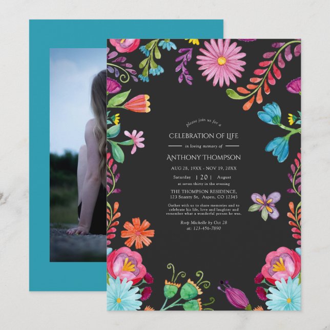 Invitation Fête florale aquarelle, célébration de la vie (Devant / Derrière)