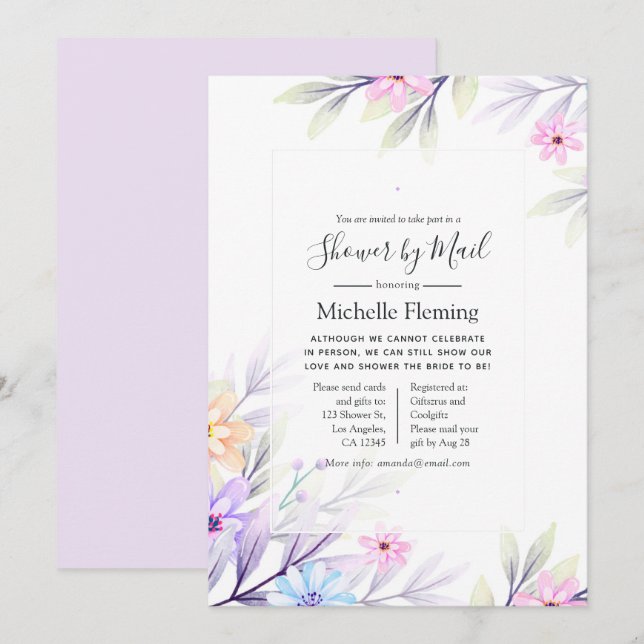 Invitation Fête Florale Aquarelle Pastel par courrier (Devant / Derrière)