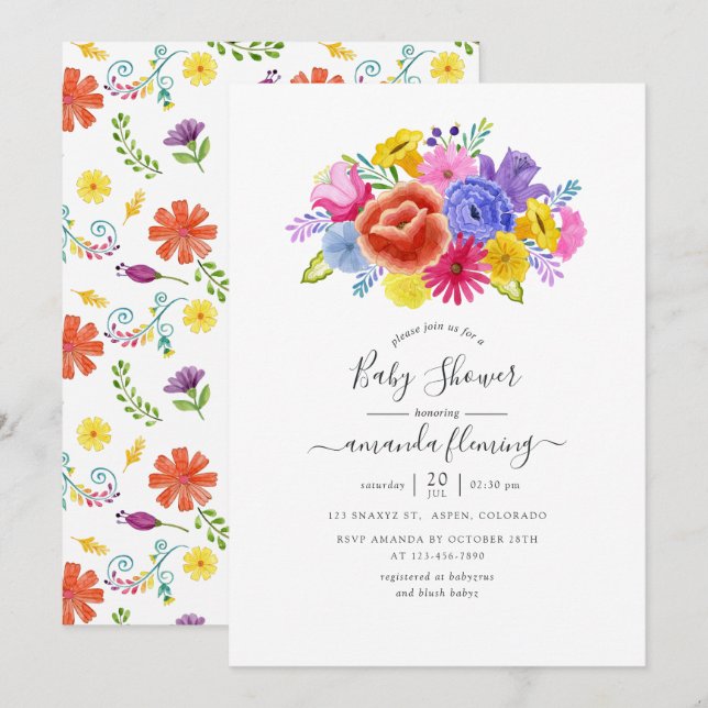 Invitation Fête Florale Baby Shower (Devant / Derrière)