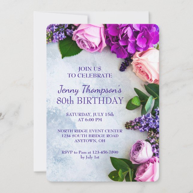 Invitation Fête florale Custom 80e fête d'anniversaire (Devant)