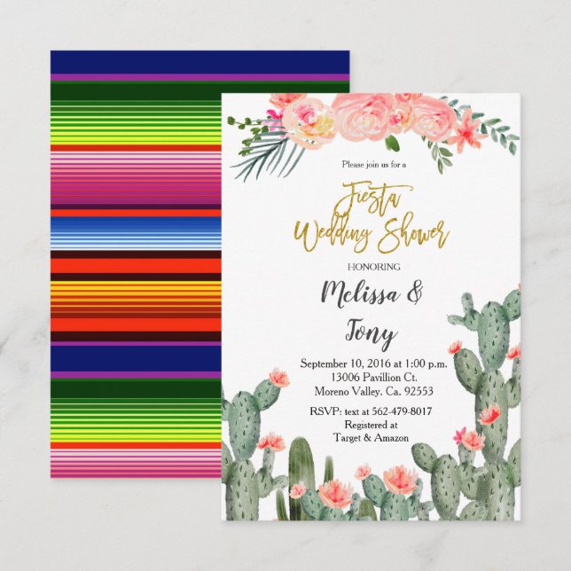 Invitation Fête florale de mariage succulente Fiesta (Devant / Derrière)