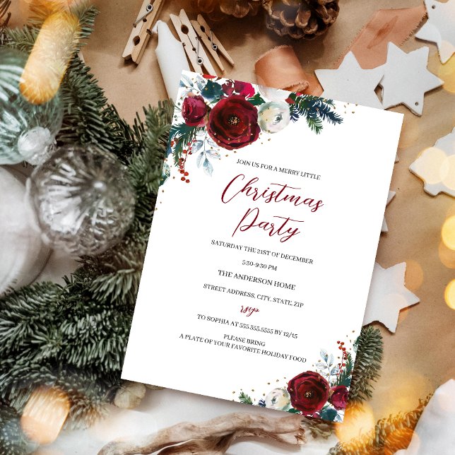 Invitation Fête Florale de Noël Rouge et Blanc (Créateur téléchargé)