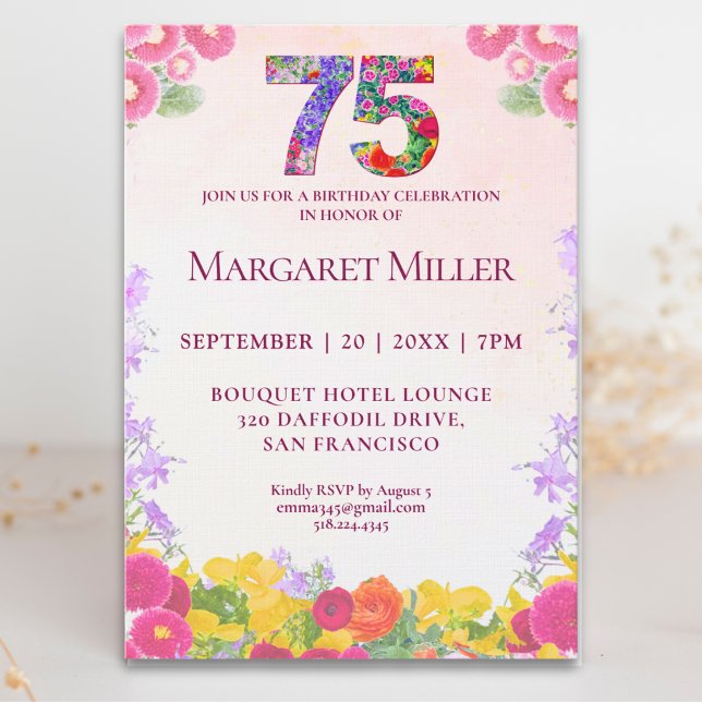 Invitation Fête florale élégante pour 75e anniversaire (Créateur téléchargé)