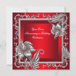 Invitation Fête florale élégante royale rouge argent