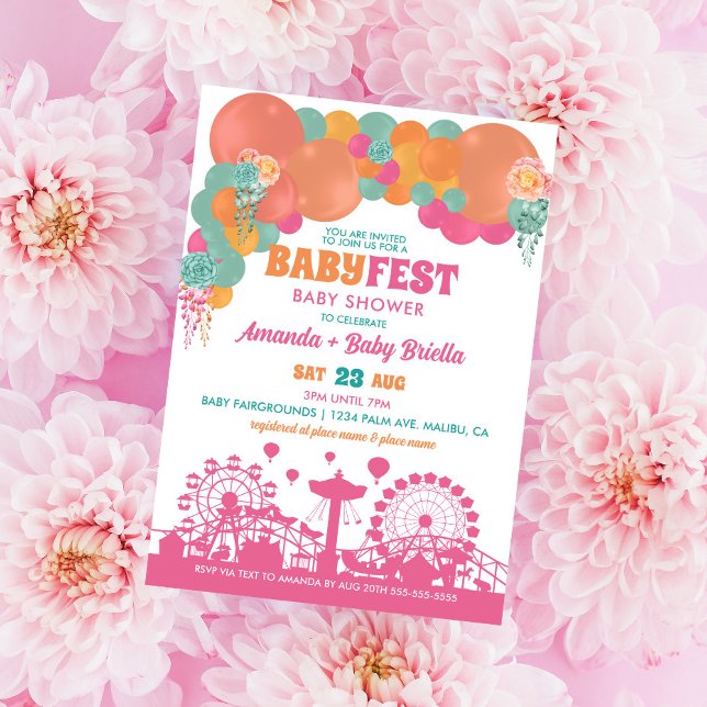 Invitation Fête Florale et à Ballons pour Bébé Fille (Créateur téléchargé)