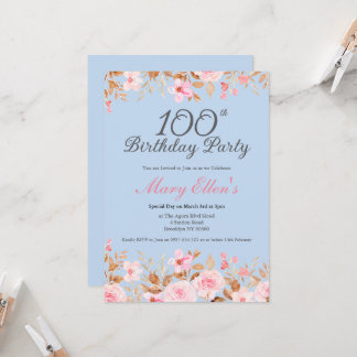 Invitation Fête florale féminine élégante rose pour 100e anni