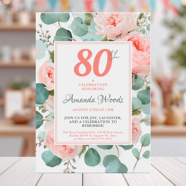 Invitation Fête florale floue 80e anniversaire (Créateur téléchargé)