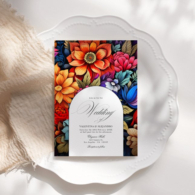 Invitation Fête Florale Mariage Photo & Code QR pour les Déta (Floral Fiesta Wedding Photo & QR Code for Details Invitation)