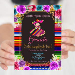 Invitation Fête Florale mexicaine Anniversaire Mis Tres Años
