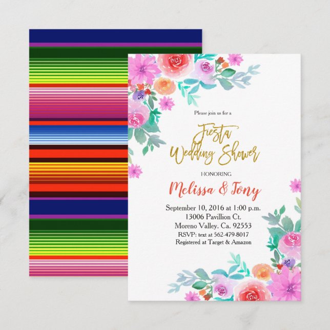 Invitation Fête florale mexicaine de mariage et de douche (Devant / Derrière)