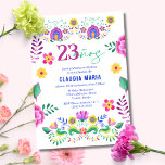 Invitation Fête Florale mexicaine espagnole 23e fête d'annive<br><div class="desc">Invitation à la fête du 23e anniversaire de la Fiesta Florale espagnole - Une invitation d'anniversaire vibrante et colorée pour elle. Célébrez ses 30 ans d'une grande façon. Entièrement personnalisable, cette invitation est disponible en formats imprimable et numérique, ce qui la rend facile à partager par texte, email ou médias...</div>