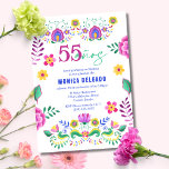 Invitation Fête Florale mexicaine espagnole 55e fête d'annive<br><div class="desc">Invitation à la fête du 55e anniversaire de la Fiesta mexicaine espagnole - Une invitation d'anniversaire vibrante et colorée pour elle. Célébrez son anniversaire d'une grande façon. Entièrement personnalisable, cette invitation est disponible en formats imprimable et numérique, ce qui la rend facile à partager par texte, email ou médias sociaux....</div>