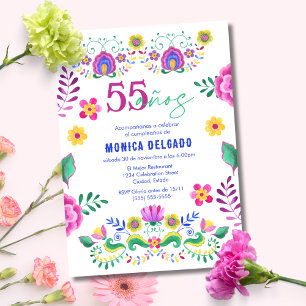 Invitation Fête Florale Mexicaine Espagnole pour un 55e Anniv