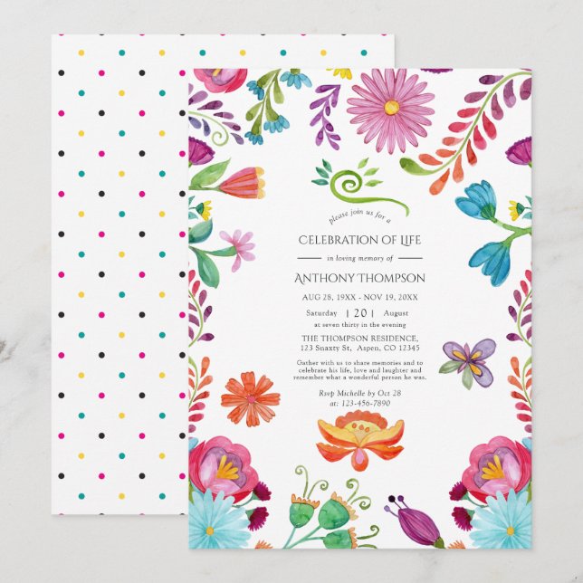 Invitation Fête florale mexicaine Fiesta Celebration de la vi (Devant / Derrière)