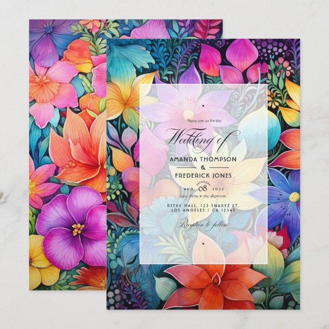 Invitation Fête florale mexicaine Fleurs de mariage Fiesta (Devant / Derrière)