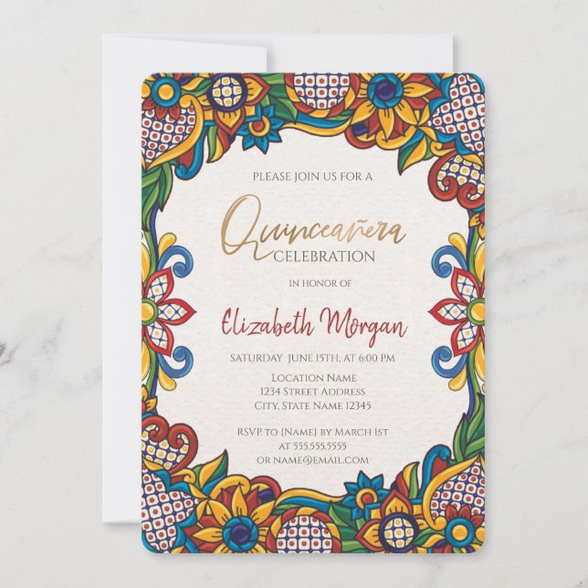 Invitation Fête Florale Mexicaine Quinceañera (Devant)