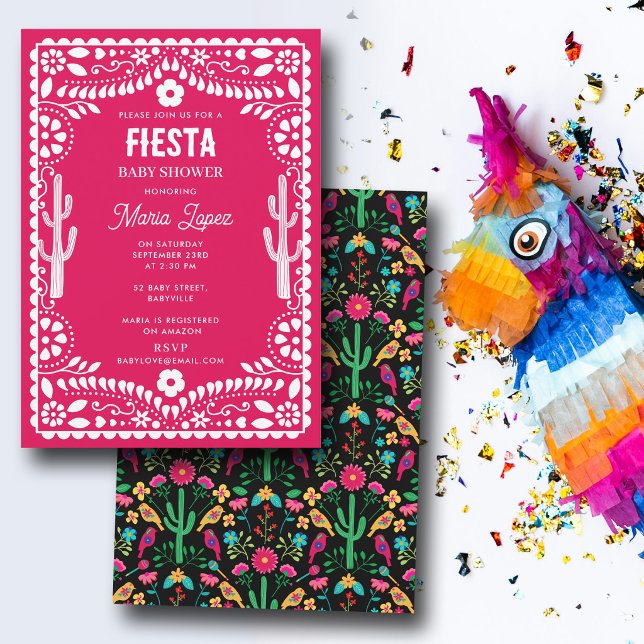 Invitation Fête Florale Traditionnelle Mexicaine Rose Fête de (Mexican Traditional Floral Fiesta Pink Baby Shower Invitation)