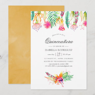 Invitation Fête Florale Tropicale d'Été de Quinceañera sur la