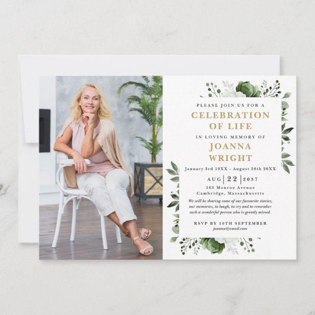 Invitation Fête Florale Verte De La Vie Funéraire Photo (Devant)