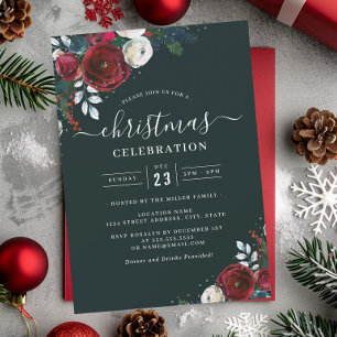 Invitation Fête Florale Verte Fête Rouge de Noël 
