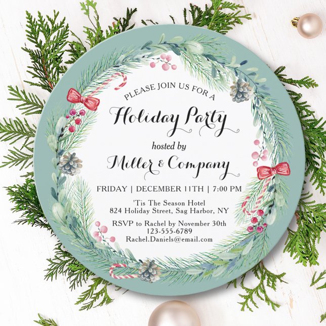 Invitation Fête Florale Wreath Corporate Christmas Party (Créateur téléchargé)