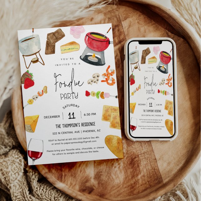 Invitation Fête Fondue Vin Fromage Diner Fête Toute Occasion (Créateur téléchargé)