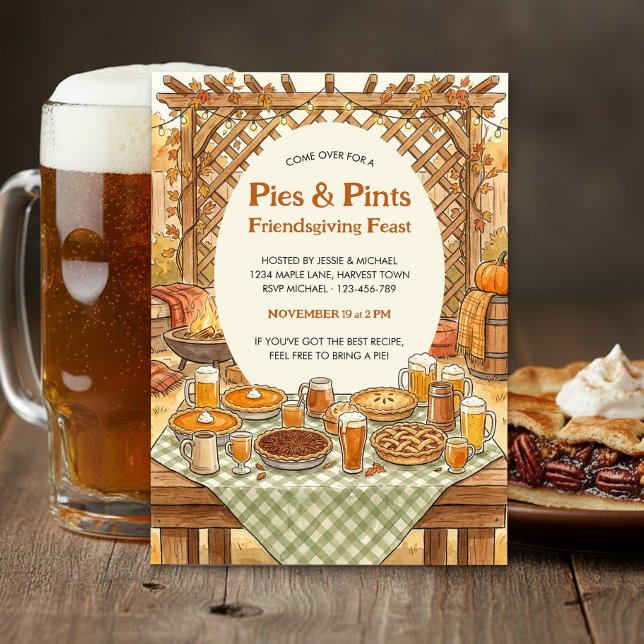 Invitation Fête Friendsgiving Rustique Tartes et Chopes (Friendsgiving Pies & Pints Thanksgiving Invitation by Darling & May)