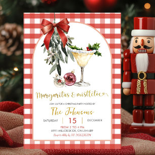 Invitation Fête Friendsmas aux Margaritas Gingham et au Gui