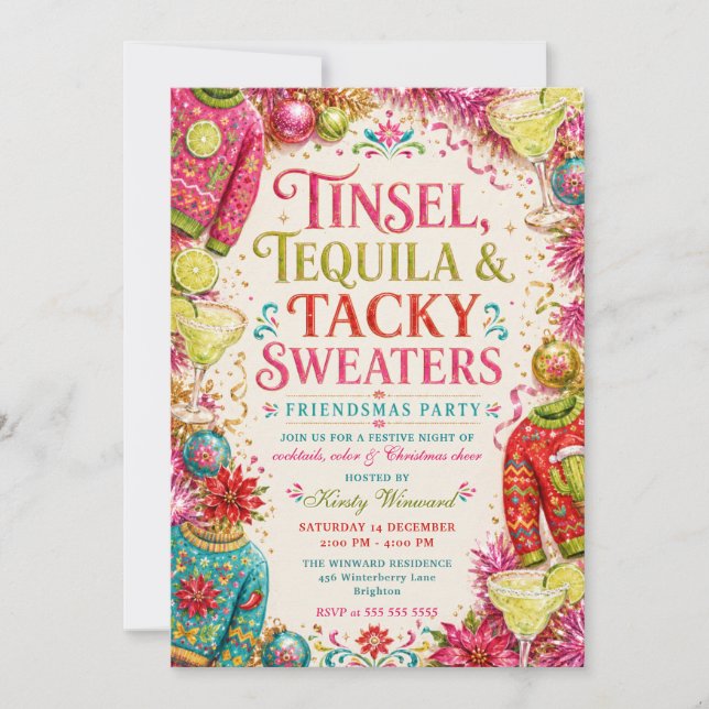 Invitation Fête Friendsmas avec des pulls clinquants et de la (Devant)